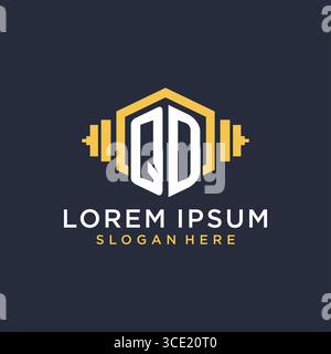 Initial QD logo design for fitness center with creative dumbbell geometric style vector graphic Stock Vector