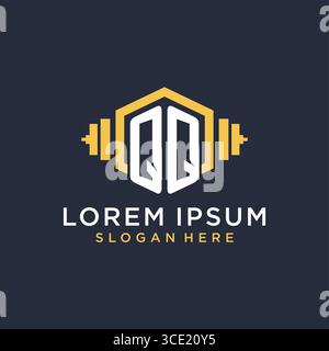 Initial QQ logo design for fitness center with creative dumbbell geometric style vector graphic Stock Vector