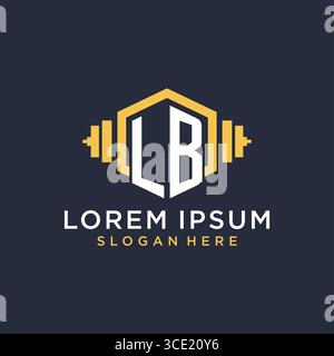Initial LB logo design for fitness center with creative dumbbell geometric style vector graphic Stock Vector