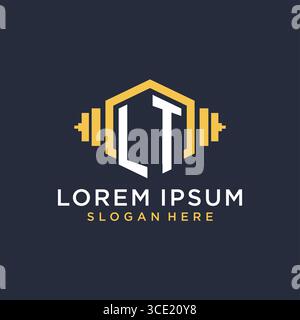 Initial LT logo design for fitness center with creative dumbbell geometric style vector graphic Stock Vector