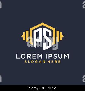 Initial PS logo design for fitness center with creative dumbbell geometric style vector graphic Stock Vector