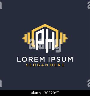 Initial PH logo design for fitness center with creative dumbbell geometric style vector graphic Stock Vector
