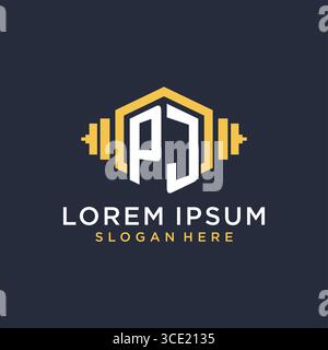 Initial PJ logo design for fitness center with creative dumbbell geometric style vector graphic Stock Vector