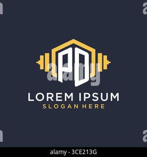 Initial PO logo design for fitness center with creative dumbbell geometric style vector graphic Stock Vector