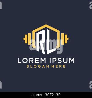 Initial RL logo design for fitness center with creative dumbbell geometric style vector graphic Stock Vector