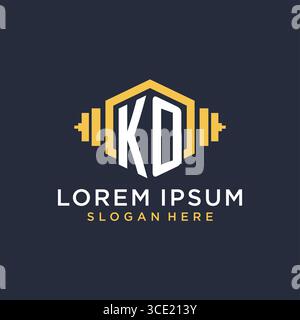 Initial KO logo design for fitness center with creative dumbbell geometric style vector graphic Stock Vector