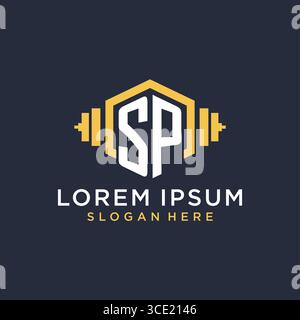 Initial SP logo design for fitness center with creative dumbbell geometric style vector graphic Stock Vector