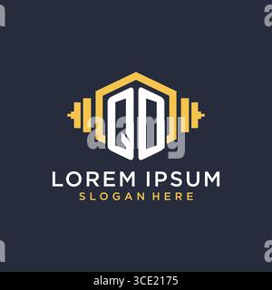 Initial QO logo design for fitness center with creative dumbbell geometric style vector graphic Stock Vector