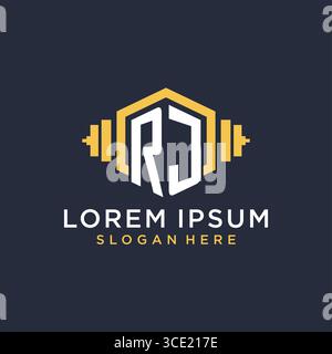 Initial RJ logo design for fitness center with creative dumbbell geometric style vector graphic Stock Vector