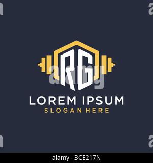 Initial RG logo design for fitness center with creative dumbbell geometric style vector graphic Stock Vector