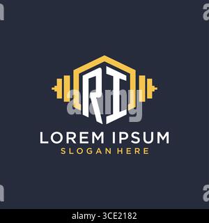 Initial RI logo design for fitness center with creative dumbbell geometric style vector graphic Stock Vector