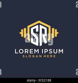 Initial SR logo design for fitness center with creative dumbbell geometric style vector graphic Stock Vector