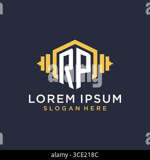 Initial RP logo design for fitness center with creative dumbbell geometric style vector graphic Stock Vector