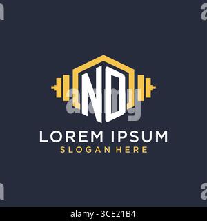 Initial NO logo design for fitness center with creative dumbbell geometric style vector graphic Stock Vector