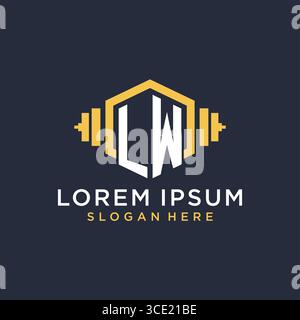 Initial LW logo design for fitness center with creative dumbbell geometric style vector graphic Stock Vector