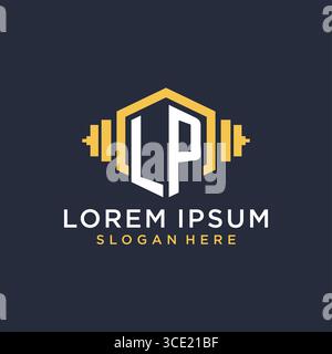 Initial LP logo design for fitness center with creative dumbbell geometric style vector graphic Stock Vector
