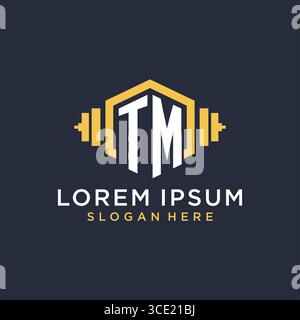 Initial TM logo design for fitness center with creative dumbbell geometric style vector graphic Stock Vector