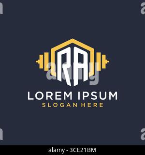 Initial RA logo design for fitness center with creative dumbbell geometric style vector graphic Stock Vector