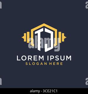 Initial TJ logo design for fitness center with creative dumbbell geometric style vector graphic Stock Vector