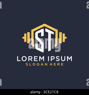 Initial ST logo design for fitness center with creative dumbbell geometric style vector graphic Stock Vector
