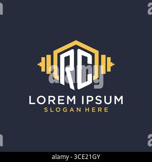 Initial RC logo design for fitness center with creative dumbbell geometric style vector graphic Stock Vector