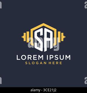 Initial SA logo design for fitness center with creative dumbbell geometric style vector graphic Stock Vector
