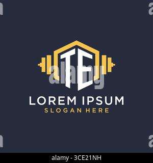 Initial TE logo design for fitness center with creative dumbbell geometric style vector graphic Stock Vector