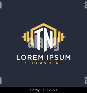 Initial TN logo design for fitness center with creative dumbbell geometric style vector graphic Stock Vector