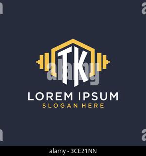 Initial TK logo design for fitness center with creative dumbbell geometric style vector graphic Stock Vector