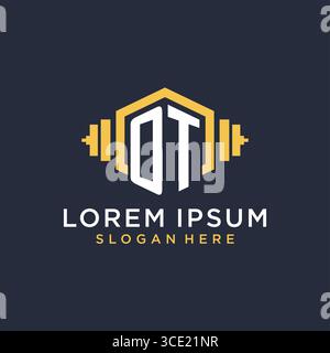 Initial OT logo design for fitness center with creative dumbbell geometric style vector graphic Stock Vector