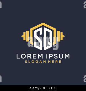 Initial SQ logo design for fitness center with creative dumbbell geometric style vector graphic Stock Vector