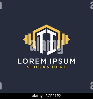 Initial TI logo design for fitness center with creative dumbbell geometric style vector graphic Stock Vector
