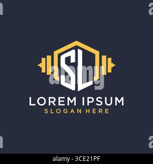 Initial SL logo design for fitness center with creative dumbbell geometric style vector graphic Stock Vector