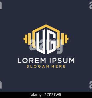 Initial UG logo design for fitness center with creative dumbbell geometric style vector graphic Stock Vector
