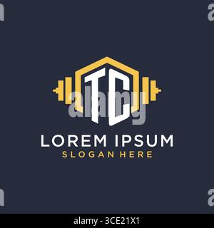 Initial TC logo design for fitness center with creative dumbbell geometric style vector graphic Stock Vector