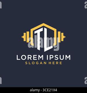 Initial TL logo design for fitness center with creative dumbbell geometric style vector graphic Stock Vector