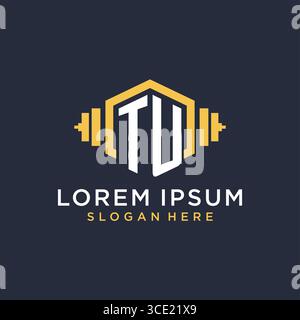 Initial TU logo design for fitness center with creative dumbbell geometric style vector graphic Stock Vector