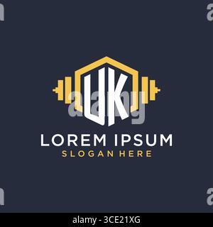 Initial UK logo design for fitness center with creative dumbbell geometric style vector graphic Stock Vector