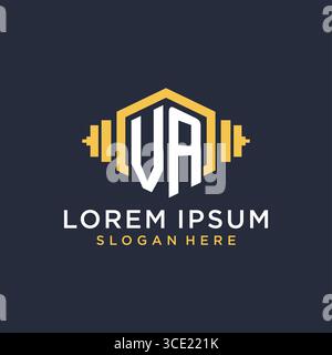 Initial VA logo design for fitness center with creative dumbbell geometric style vector graphic Stock Vector