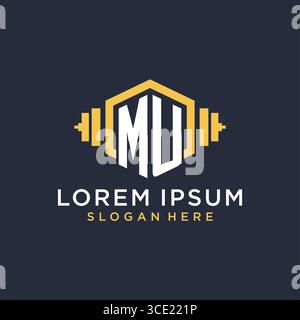 Initial MU logo design for fitness center with creative dumbbell geometric style vector graphic Stock Vector