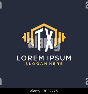 Initial TX logo design for fitness center with creative dumbbell geometric style vector graphic Stock Vector