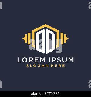 Initial OD logo design for fitness center with creative dumbbell geometric style vector graphic Stock Vector