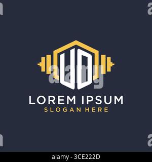 Initial UO logo design for fitness center with creative dumbbell geometric style vector graphic Stock Vector