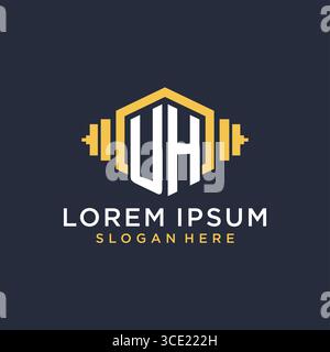 Initial UH logo design for fitness center with creative dumbbell geometric style vector graphic Stock Vector