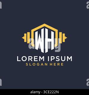 Initial WH logo design for fitness center with creative dumbbell geometric style vector graphic Stock Vector
