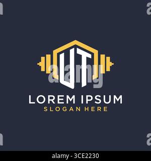 Initial UT logo design for fitness center with creative dumbbell geometric style vector graphic Stock Vector