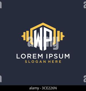 Initial WP logo design for fitness center with creative dumbbell geometric style vector graphic Stock Vector