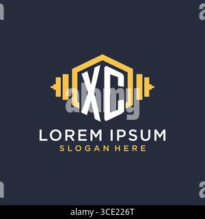 Initial XC logo design for fitness center with creative dumbbell geometric style vector graphic Stock Vector
