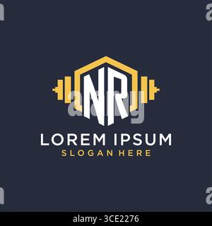 Initial NR logo design for fitness center with creative dumbbell geometric style vector graphic Stock Vector