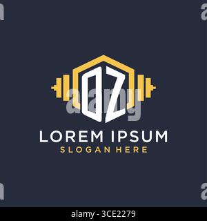 Initial OZ logo design for fitness center with creative dumbbell geometric style vector graphic Stock Vector
